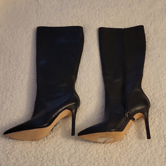 Halston Heritage Amanda Boots Black Leather Stiletto Size 9 - Picture 2 of 10
